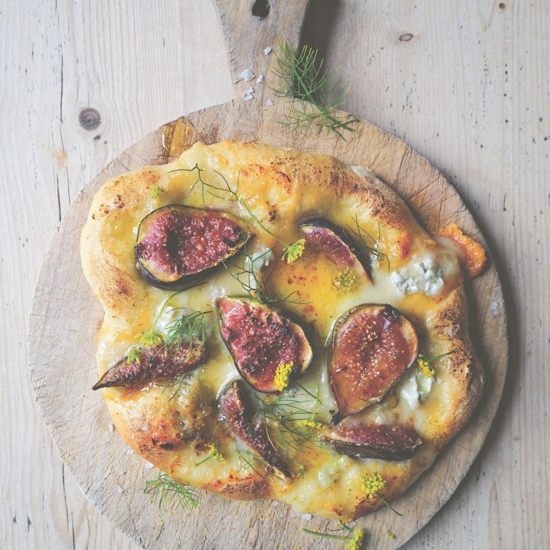 Pizette met vijg, gorgonzola en venkel