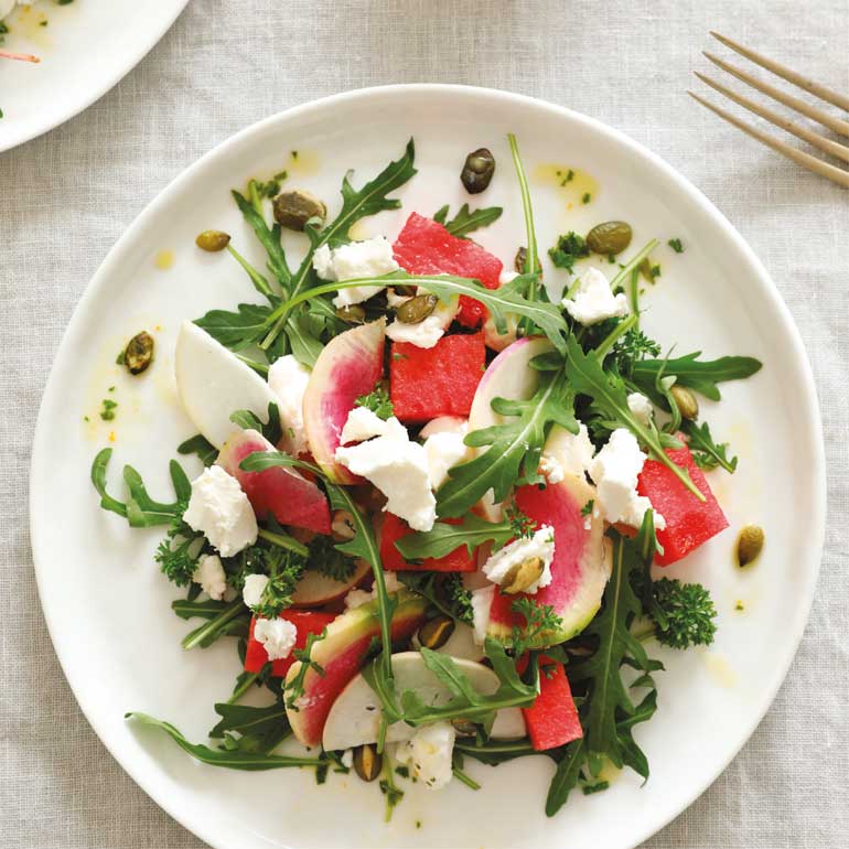 Watermeloen- salade met geitenkaas